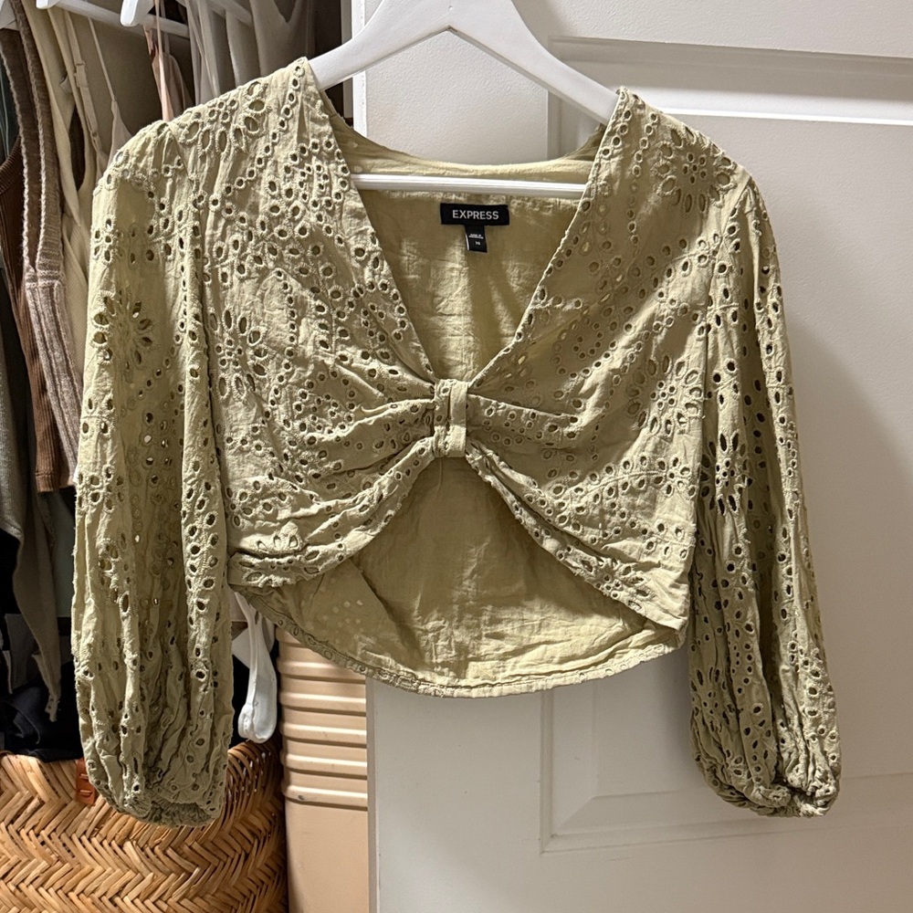 Express Sage Green Eyelet Blouse